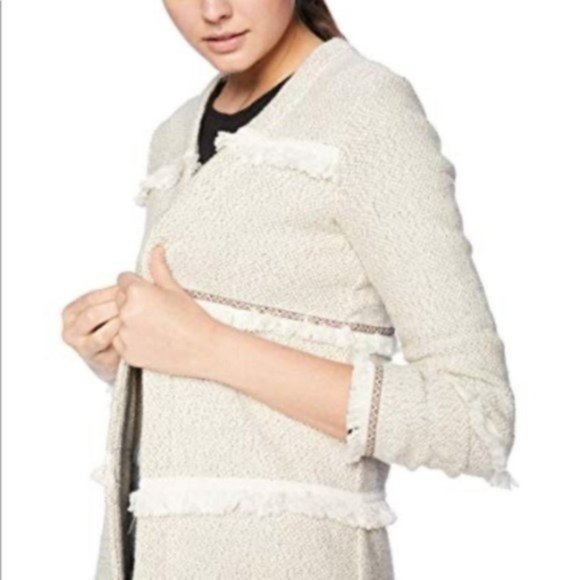 Fringe Accent Open Front Cream Boho Sweater NEW Size Large NWT - Picture 9 of 11